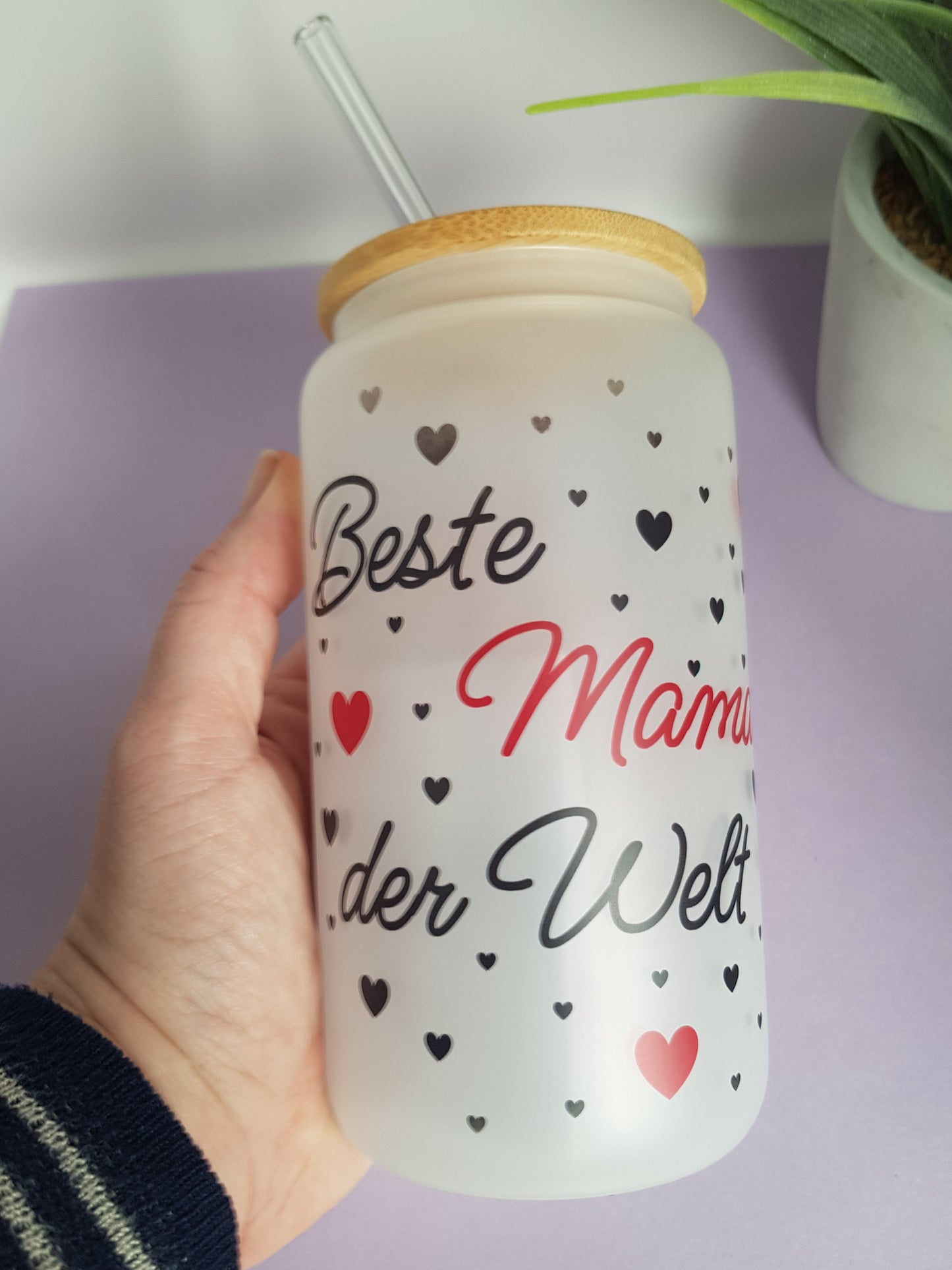 Verre à café glacé d'environ 340 ml, tasse en verre, verre avec couvercle et paille, cadeau de demoiselle d'honneur, verre à boire fraises