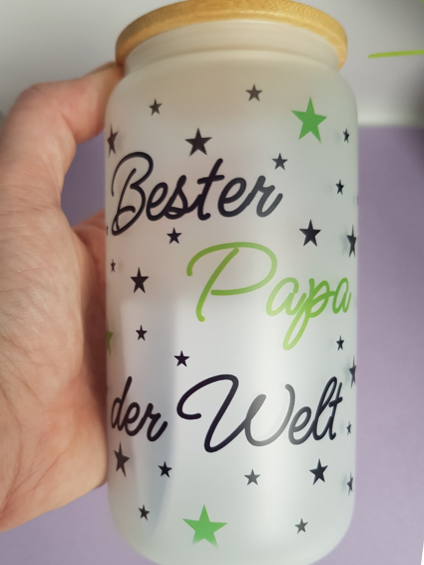 Glas mit Deckel und Strohalm Bester Papa