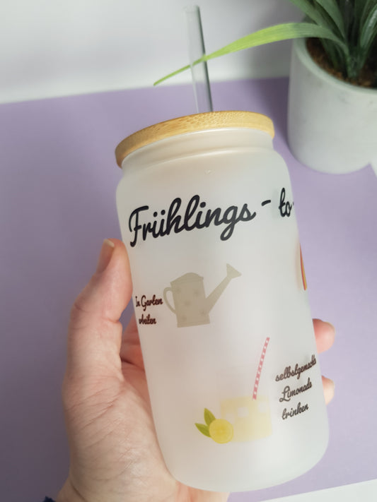 Glas mit Deckel und Strohalm Frühlings-to-do