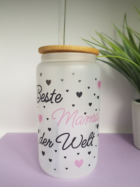Iced coffee glass approx. 340 ml glass cup strawberries, glass with lid and straw, bridesmaid gift drinking glass Strawberry
