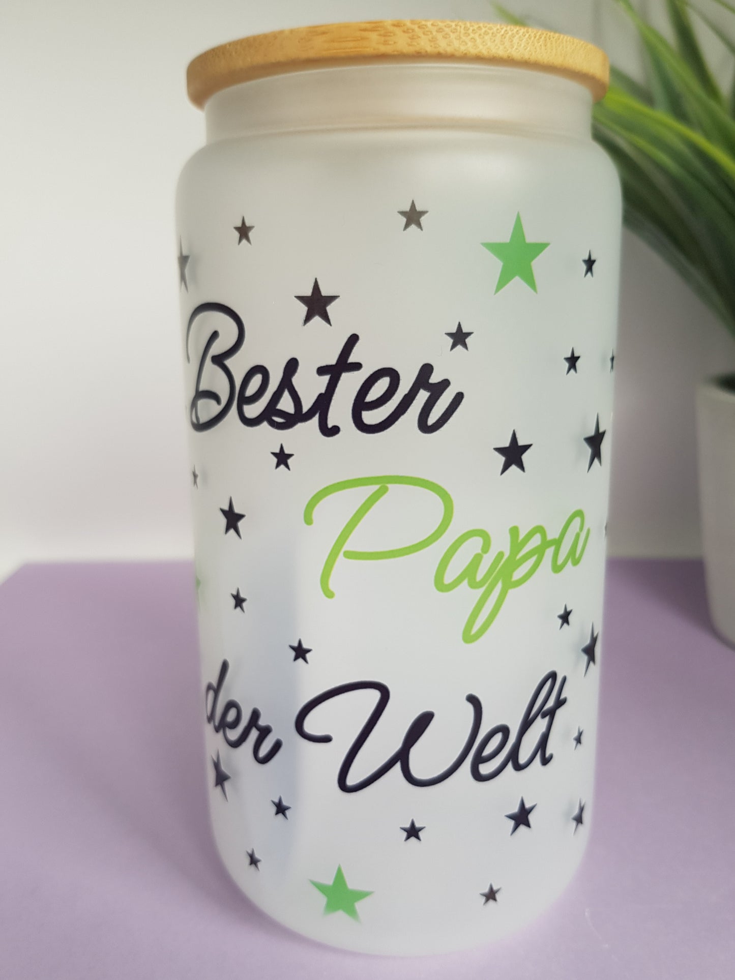 Glas mit Deckel und Strohalm Bester Papa