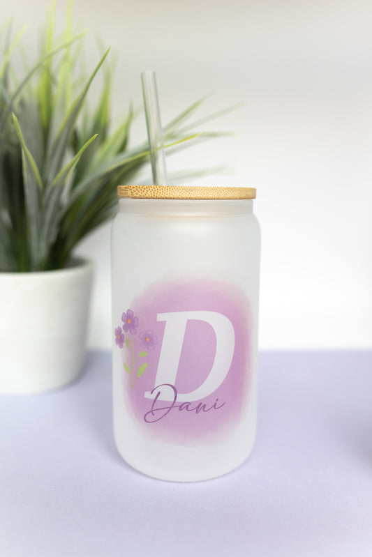 Personalized iced coffee glass approx. 400 ml glass cup, custom glass with lid and straw, bridesmaid gift drinking glass