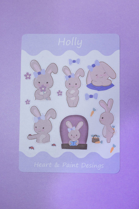 Feuille d'autocollants Holly Bunny, autocollants de planificateur, autocollants de journal à puces